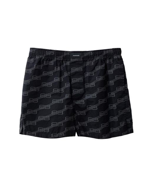 Balenciaga Black Pantaloncino Shorts Con Logo Allover