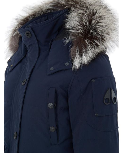 Moose Knuckles Blue Field Jacket Con Cappuccio E Pelliccia