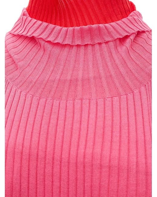 Bottega Veneta Pink Elegant Bicolor Fringed Pencil Dress