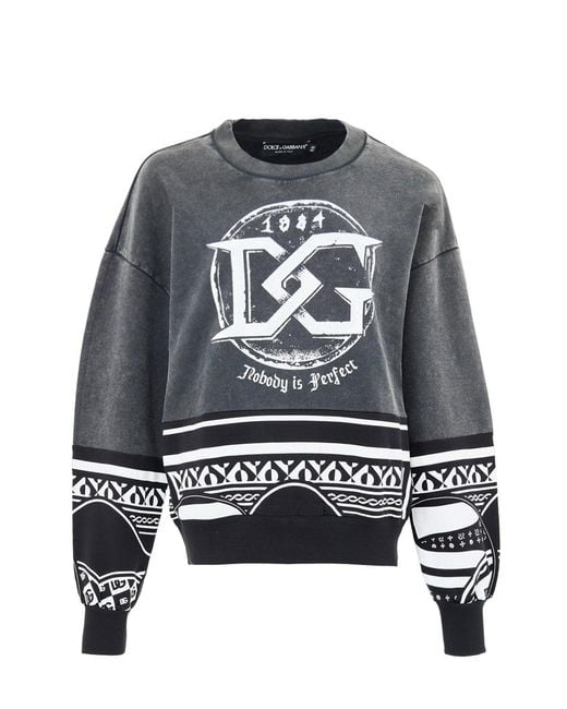 Dolce & Gabbana Gray Felpa Nera Délavé Con Stampa 'Nobody Is Perfect' for men
