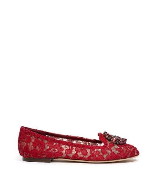 Ballerine 'Vally' Con Pizzo di Dolce & Gabbana in Red