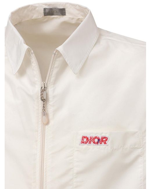 Dior White Camicia Mezza Manica Con Zip
