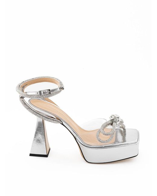 Mach & Mach White Elegant Double Bow Platform Sandals