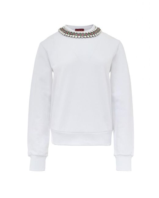 Felpa Bianca Con Collo Gioiello di Gucci in White