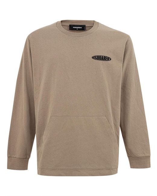 DSquared² Natural T-Shirt Maniche Lunghe Con Logo for men