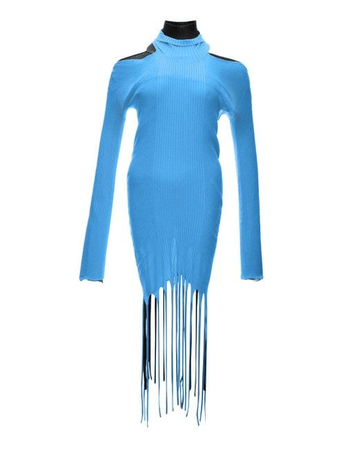 Bottega Veneta Blue Dress With Ribbed Fringes