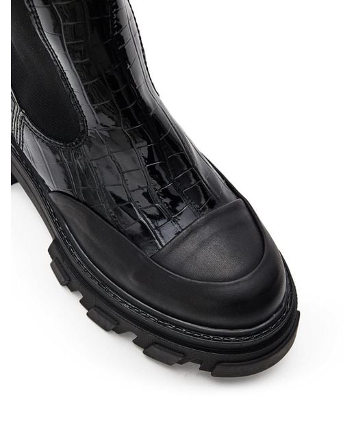 Ganni Black Stivali Alti Chelsea Neri Knee-High Con Effetto Coccodrillo