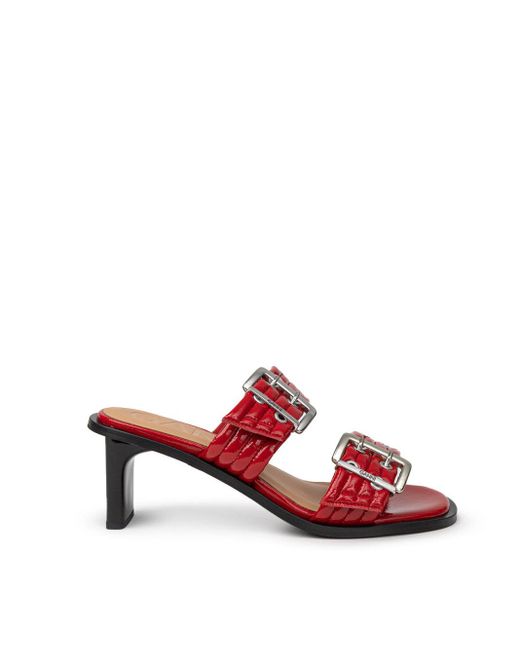 Sandali Mules Due Fasce Con Borchie Forate di Ganni in Red