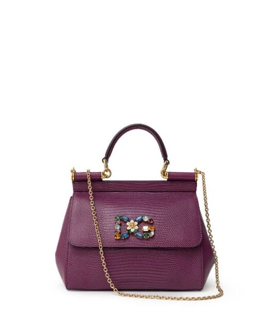 Dolce & Gabbana Purple Sicily Small Dg Jewels Leather Bag