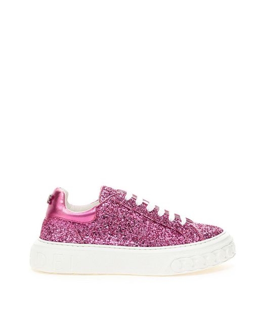Casadei Pink Off Road Sneakers With Flowers