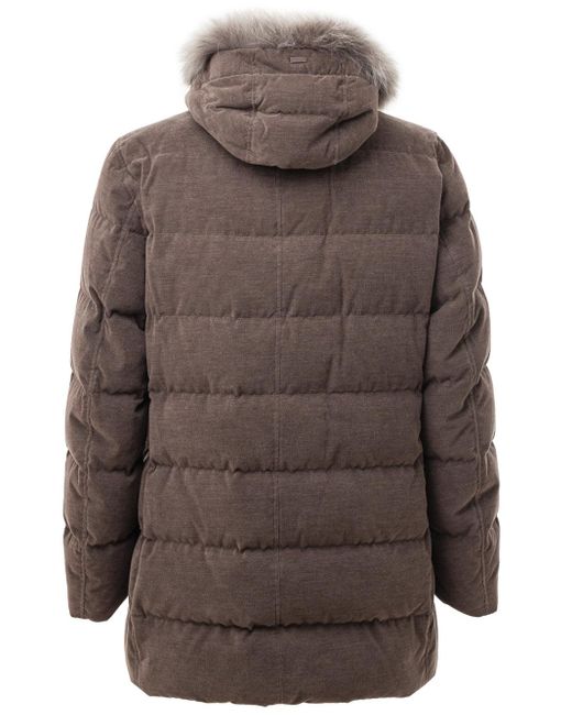Herno Brown Long Bomber With Hood And Removable Hair for men
