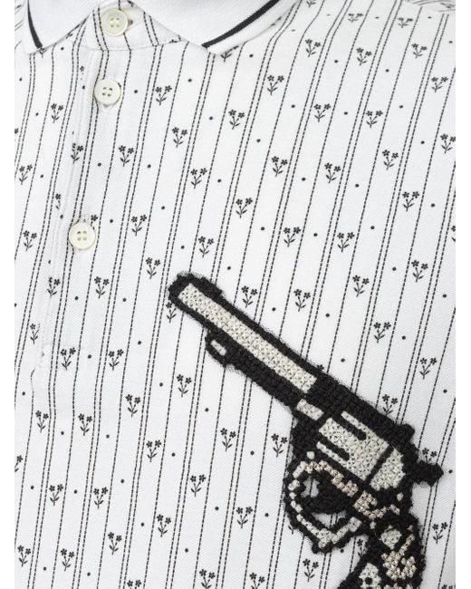 Dolce & Gabbana White Embroidered Allover Print Pique Polo Shirt for men