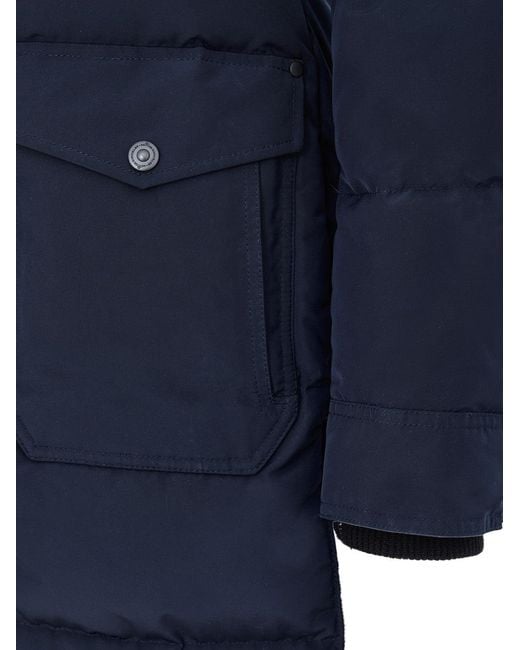 Moose Knuckles Blue Giubbino Lungo Imbottito Con Cappuccio E Pelliccia
