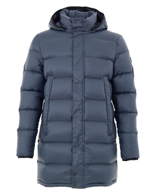 Moose Knuckles Blue Giubbino Piumino Media Lunghezza for men