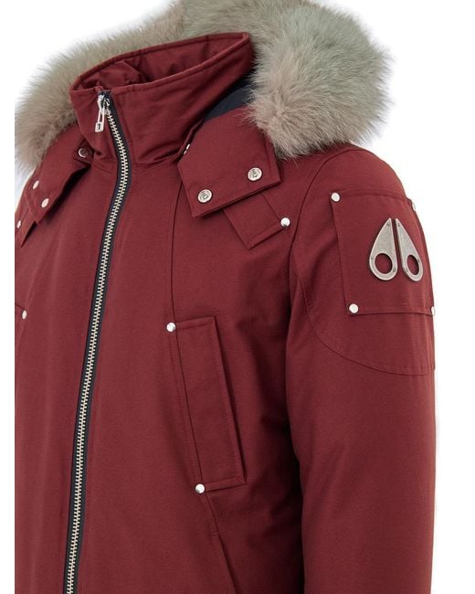 Moose Knuckles Red Giubbino Imbottito Con Cappuccio E Pelliccia for men
