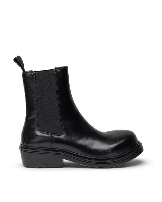 Bottega Veneta Black Brushed Leather Fireman Ankle Boot for men