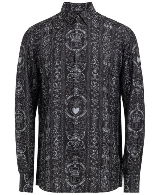 Dolce & Gabbana Gray Baroque Cotton Shirt for men