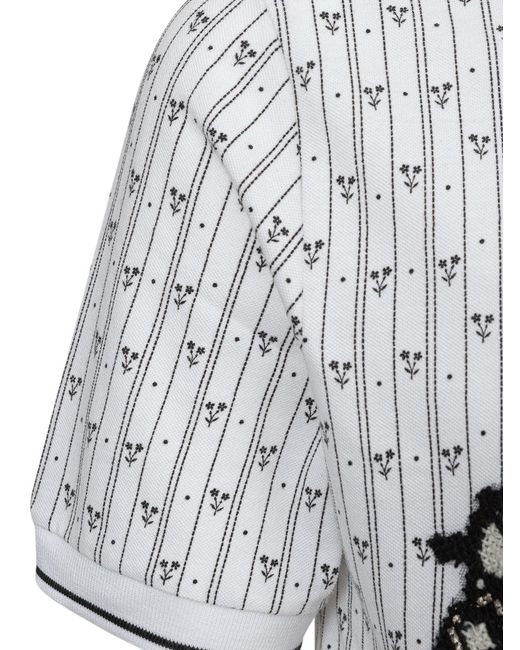 Dolce & Gabbana White Embroidered Allover Print Pique Polo Shirt for men