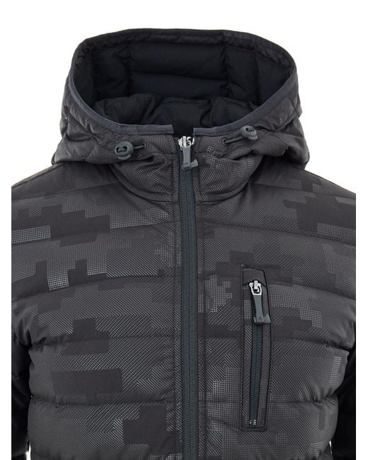 Moose Knuckles Black Piumino Con Stampa Tono Su Tono