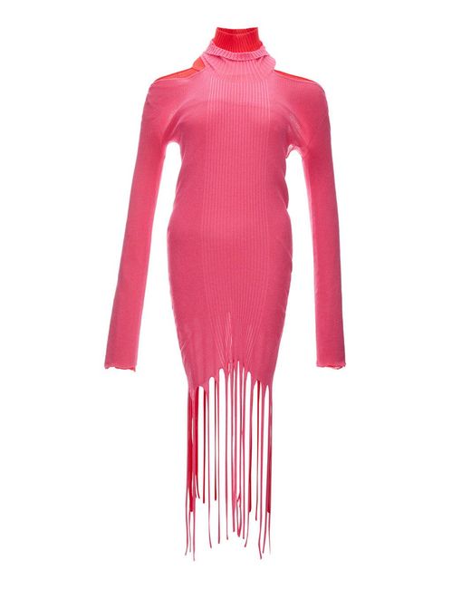 Bottega Veneta Pink Elegant Bicolor Fringed Pencil Dress