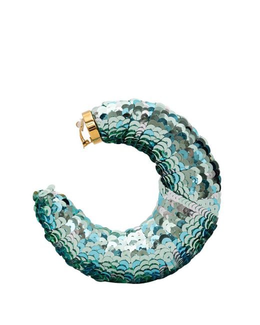 Tom Ford Green Croissant Crock Earrings With Sequins