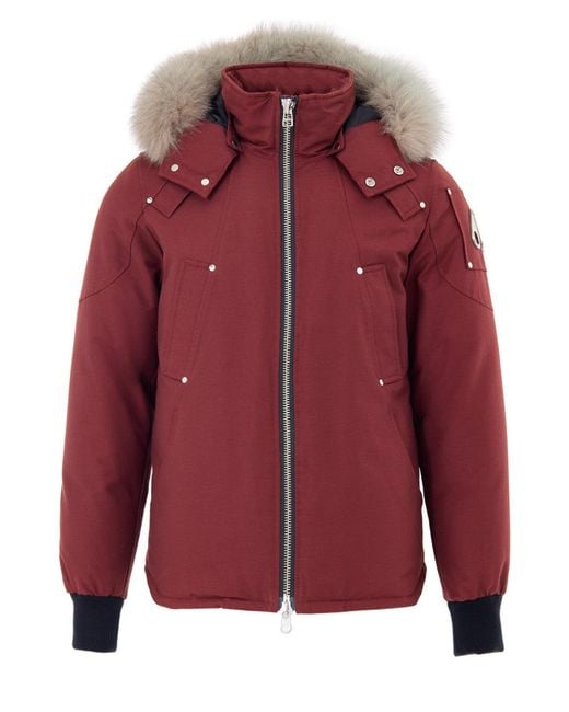 Moose Knuckles Red Giubbino Imbottito Con Cappuccio E Pelliccia for men