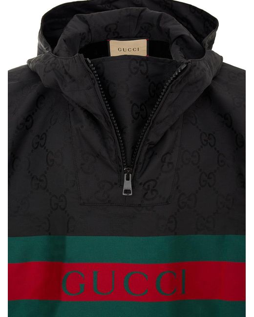 Gucci Black Mantella Nera Con Logo Web E Stampa Monogramma Gg for men