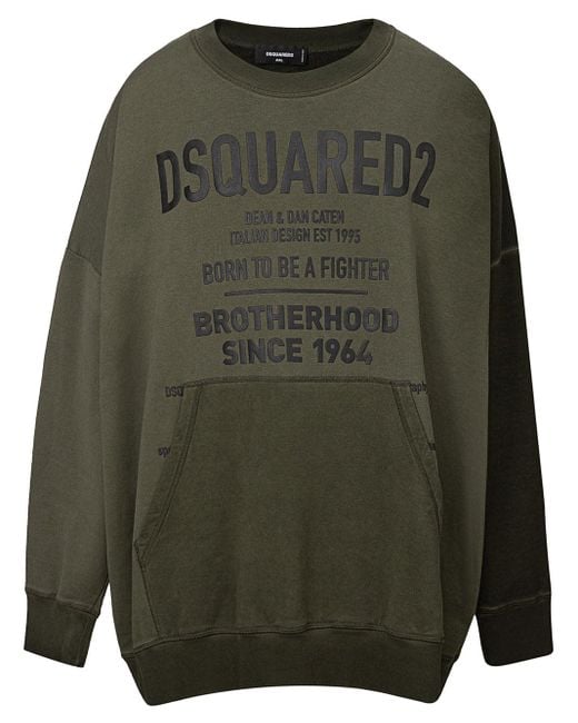 DSquared² Green Oversized Logo Sweatshirt with Kangaroo Pocket for men