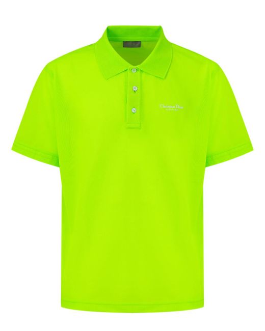 Dior Green Fluo Cotton Polo Shirt With Logo for men
