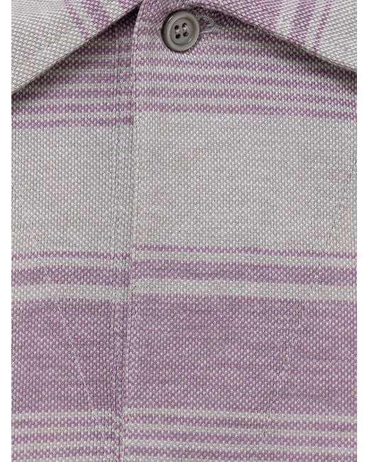 Canali Purple Striped Short Sleeve Polo for men