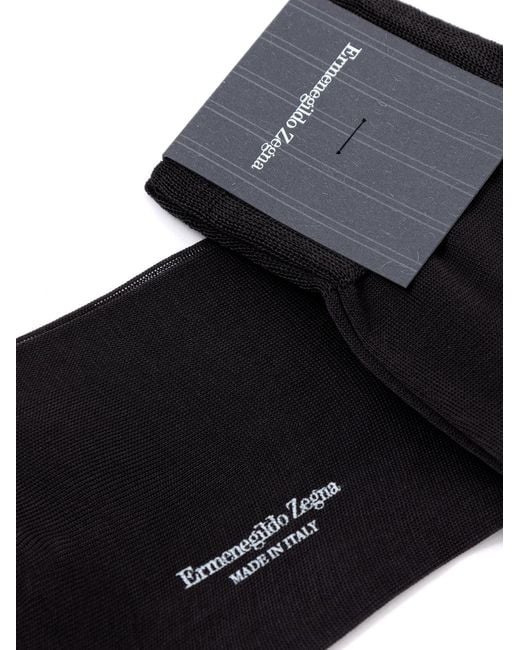 Zegna Black Scottish Thread Cotton Tripack Socks for men