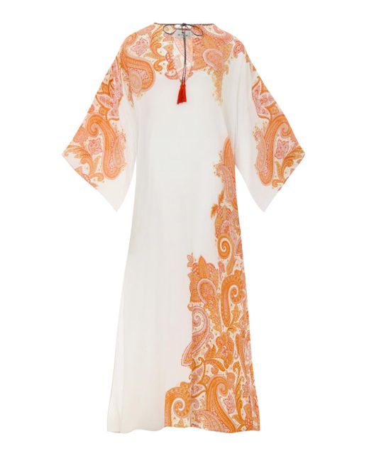 Kaftano Bianco E Arancione Con Stampa di Etro in White