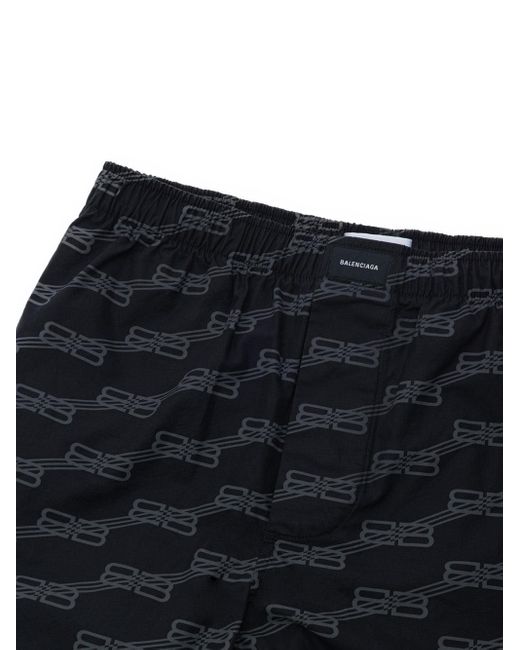 Balenciaga Black Pantaloncino Shorts Con Logo Allover