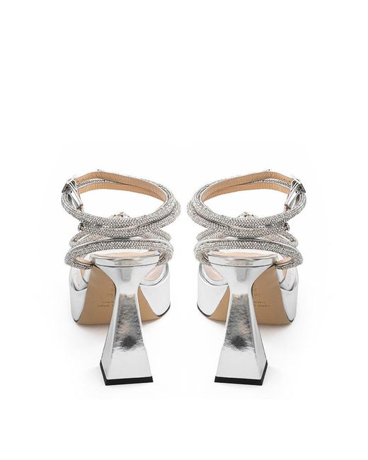 Mach & Mach White Elegant Double Bow Platform Sandals