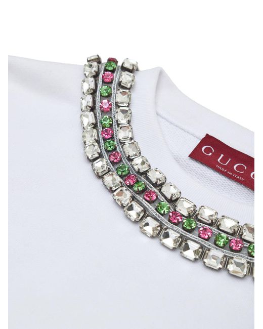 Felpa Bianca Con Collo Gioiello di Gucci in White