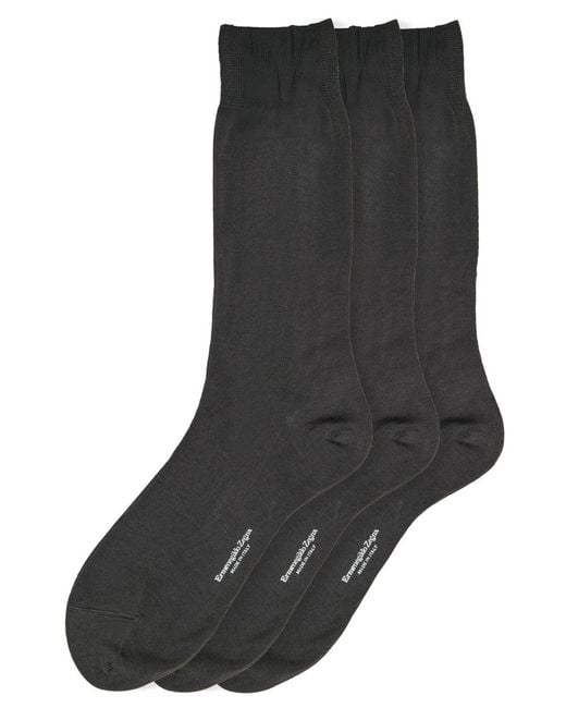 Zegna Black Scottish Thread Cotton Tripack Socks for men