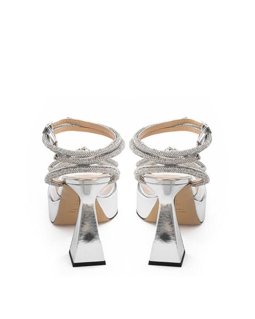 Mach & Mach White Elegant Double Bow Platform Sandals