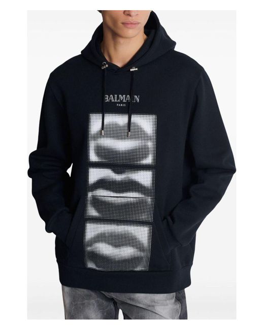 Balmain Blue Lips Print Hoodie for men