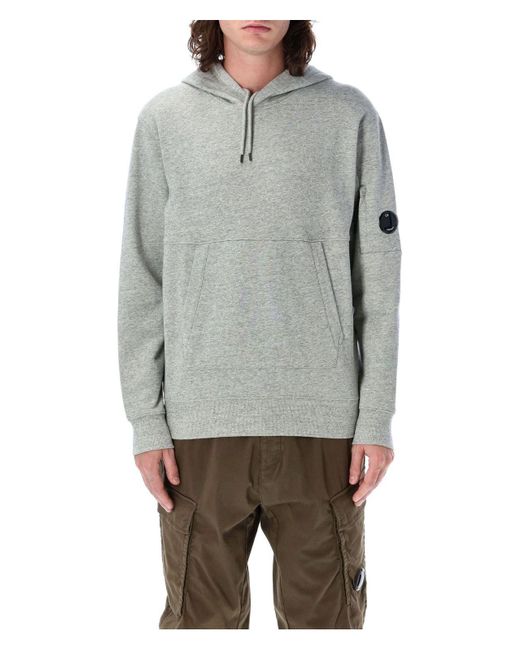 C P Company Gray Diagonal Raised Fleece Lens Hooded Sweatshirt for men
