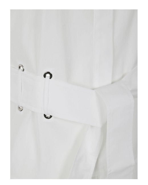 Max Mara White Agoraio Belted Short Sleeves Popeline Dress