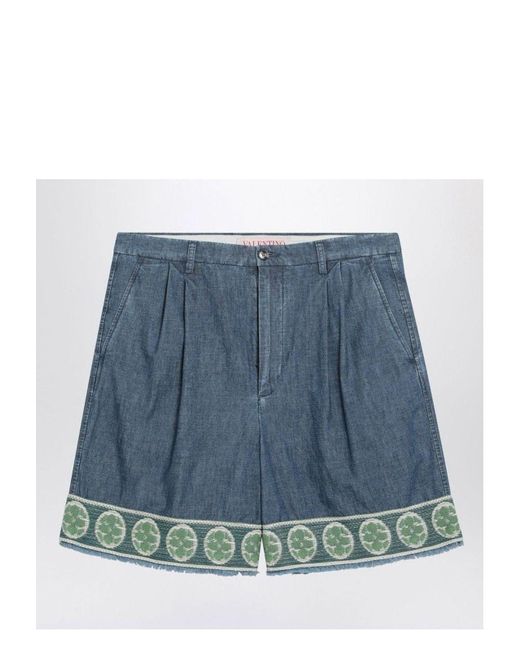 Valentino Blue Bermuda Short With Jacquard Bottom for men