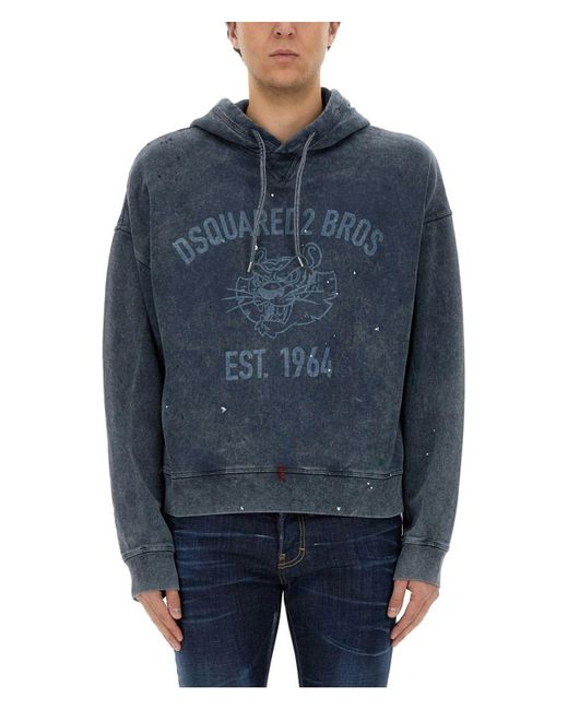 DSquared² Blue Sweatshirt With Logo Print for men