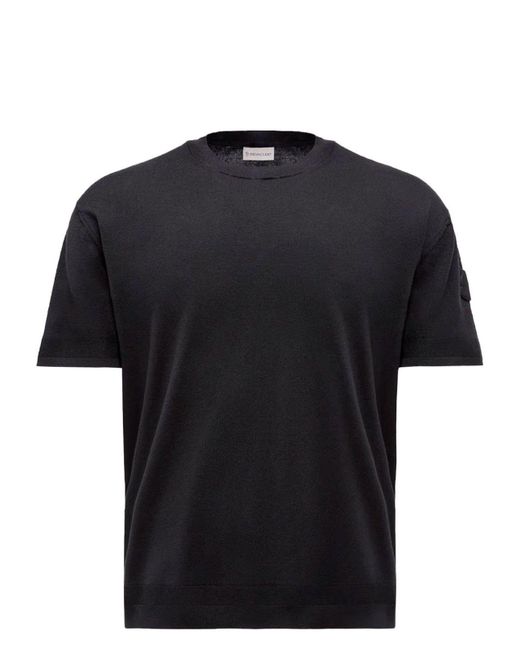 Moncler Black Silk & Cotton Knit T-Shirt for men