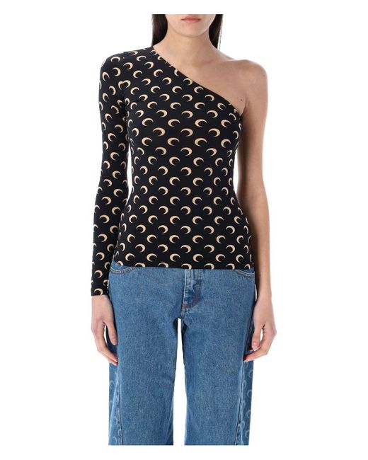 Marine Serre Second Skin Moon Asymmetric Top in Black | Lyst UK