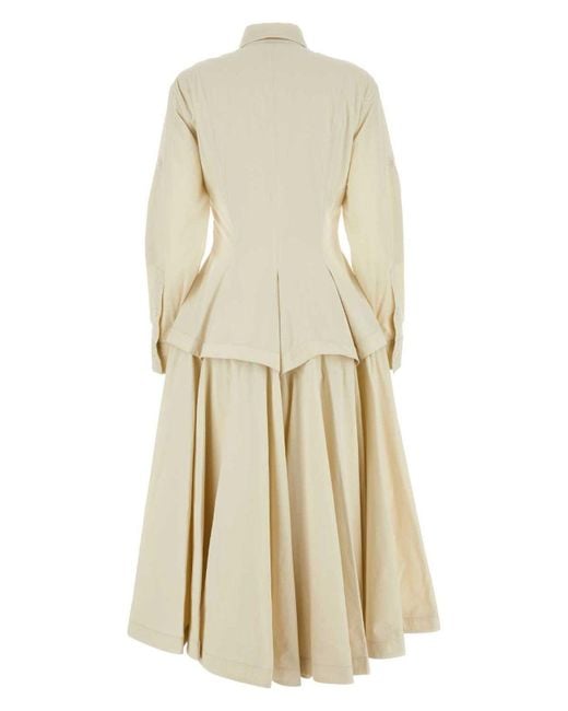 ワンピース BOTTEGA VENETA SAND COTTON BLEND SHIRT DRESS Bottega Veneta Sand Cotton Blend Shirt Dress in Natural | Lyst