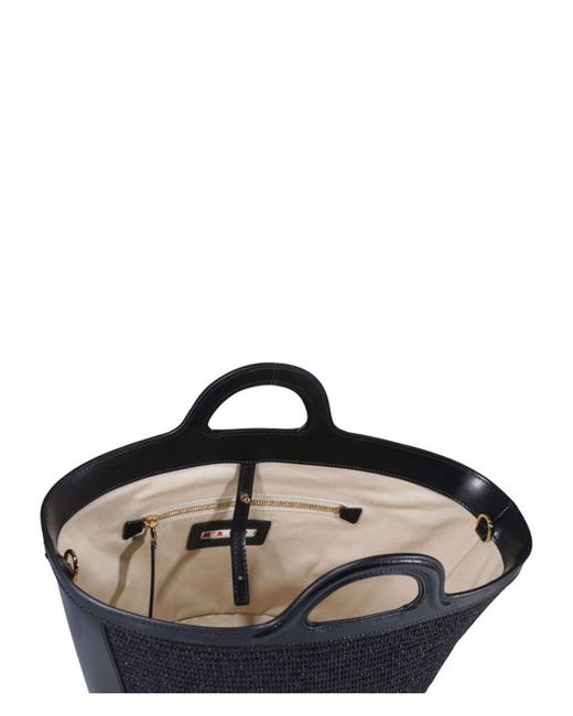 Marni Black Leather And Raffia Small Tropicalia Summer Handbag