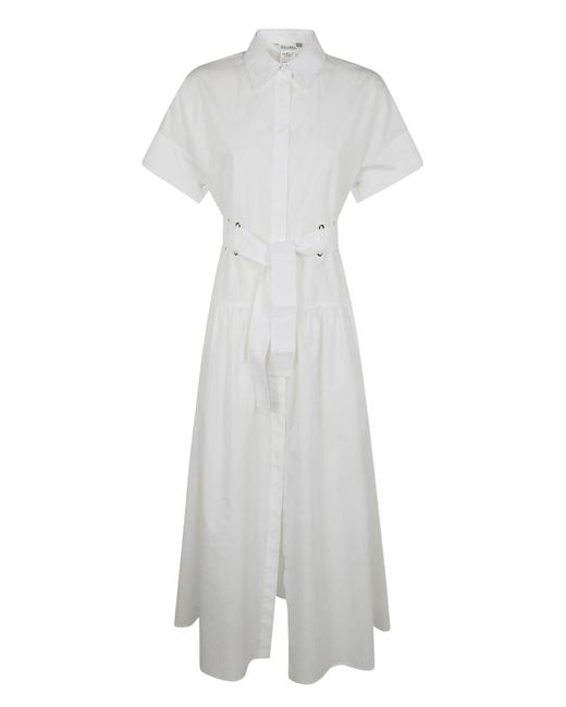 Max Mara White Agoraio Belted Short Sleeves Popeline Dress