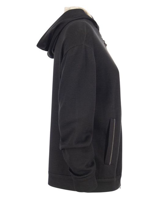 Brunello Cucinelli Black Cotton And Silk Blend Zip-Up Hoodie