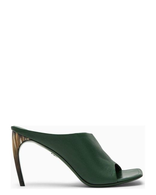 Ferragamo Green Forest Slide With Curved Heel