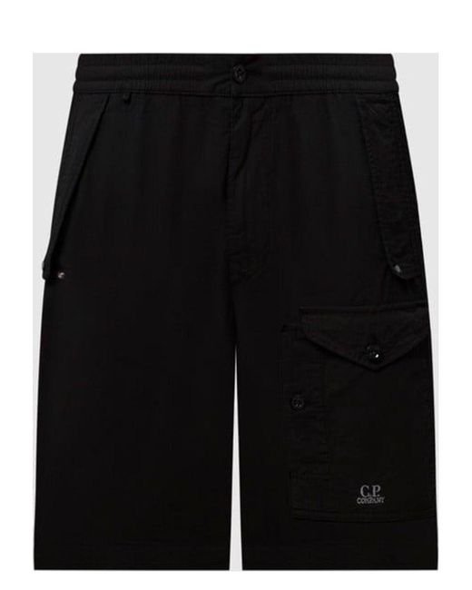 C P Company Black Microreps Cargo Shorts for men